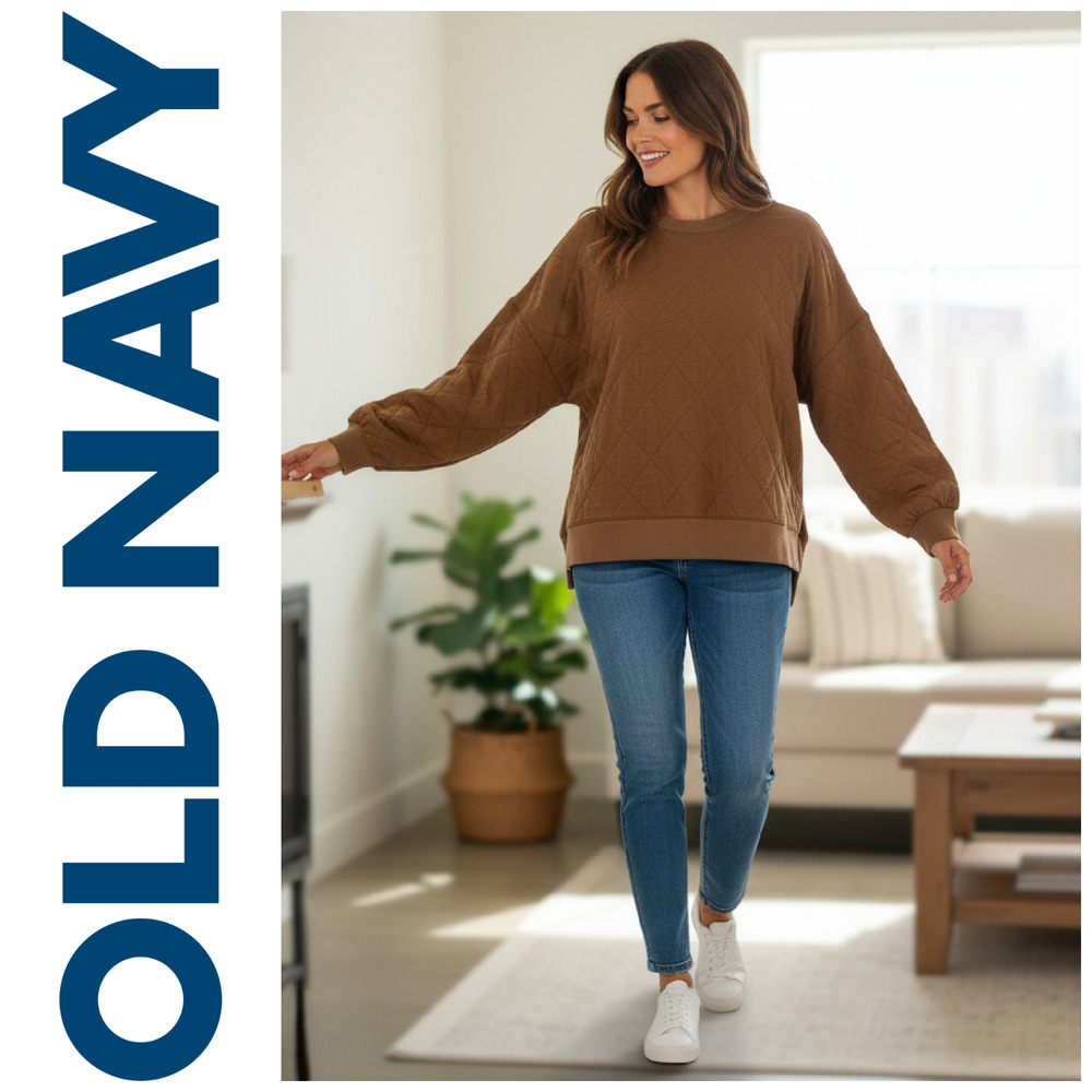 NEW Old Navy Sz L Cinnamon Quilted Pullover Top Athleisure Sweatshirt NWOT